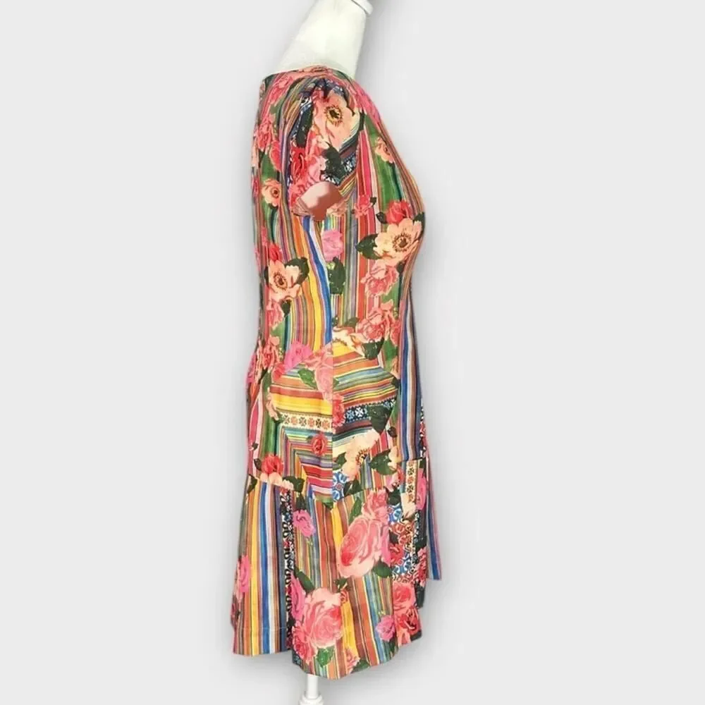PatBo‎ Fit and Flare Mini Dress 42/Med Multicolor Silk Blend Floral Striped NWT - Picture 4 of 13